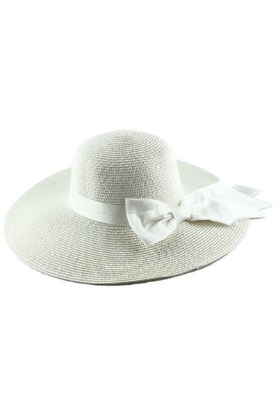 HaşemaHaşema Beyaz Fiyonklu Hasır Şapka